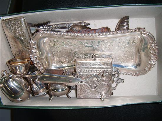 Silver photo frame, cigarette case and other misc flatware etc.